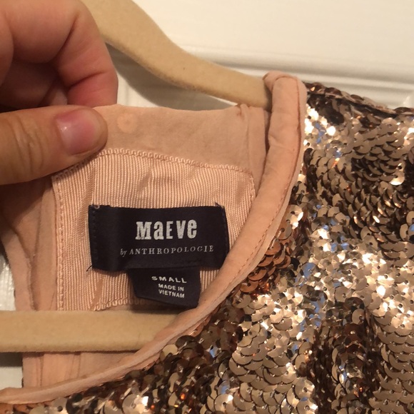 ANTHROPOLOGIE "Maeve" Rose Gold Sequin Tiered Midi Dress - Picture 7 of 12